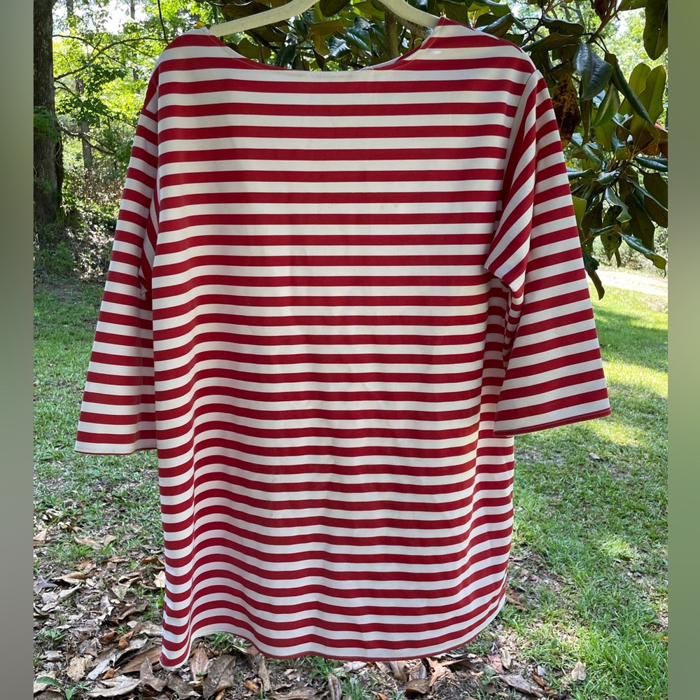 Red and white striped top